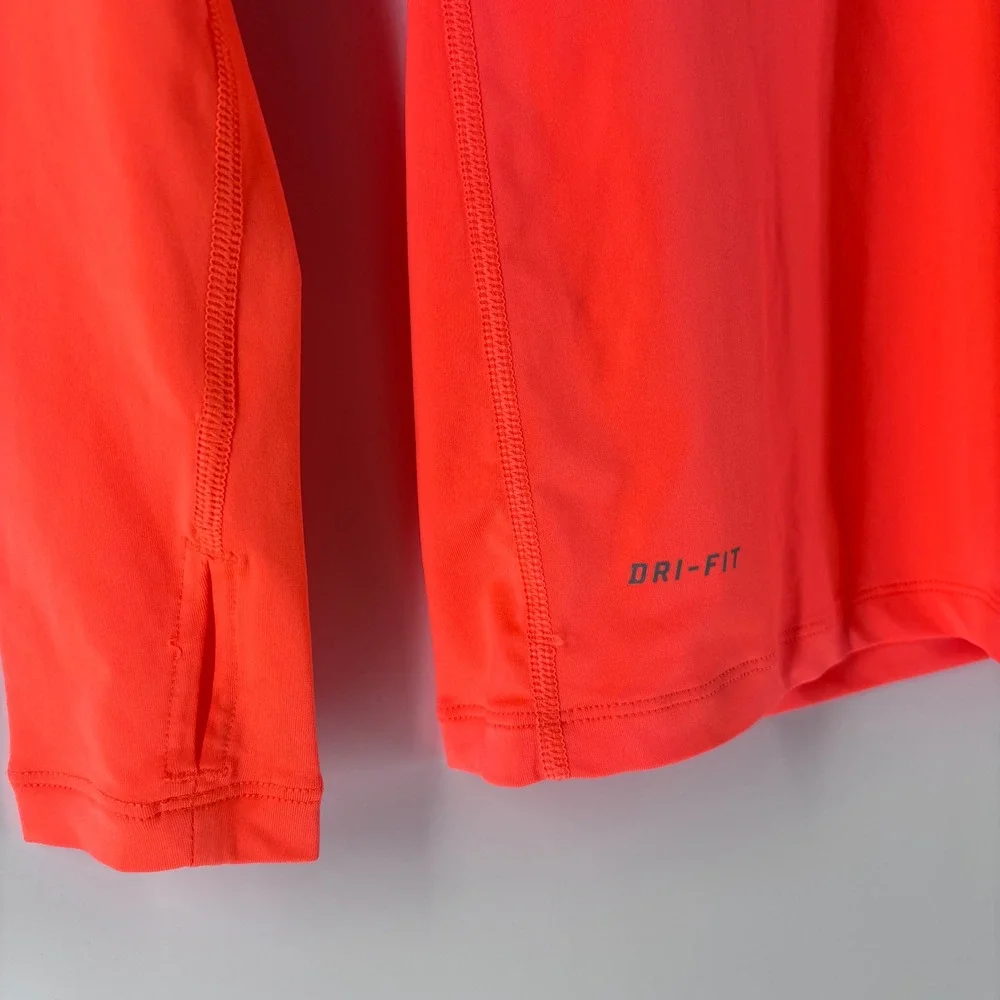 Nike Pro 1/4 Zip Top Womens XS Neon Coral Dri-FIT Fitted Thumbhole Shirt